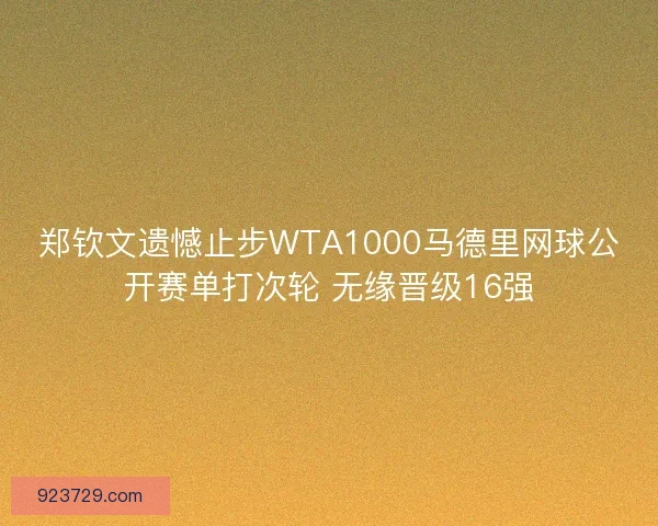 郑钦文遗憾止步WTA1000马德里网球公开赛单打次轮 无缘晋级16强